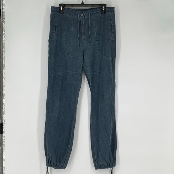 H&M Pants - H&M L.O.G.G. Linen Jogger Pants Womens 10 Blue Drawstring Coastal Casual